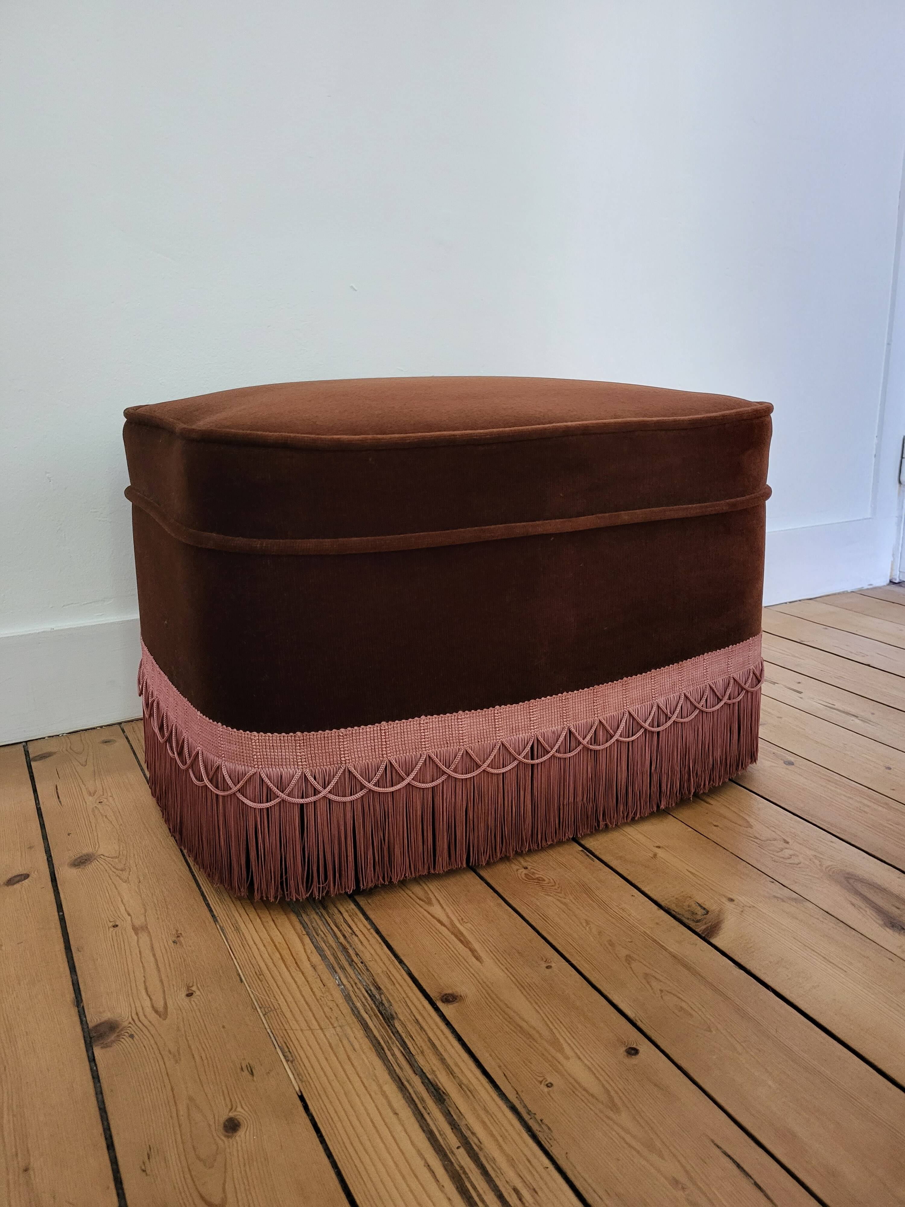Burgundy velvet pouf