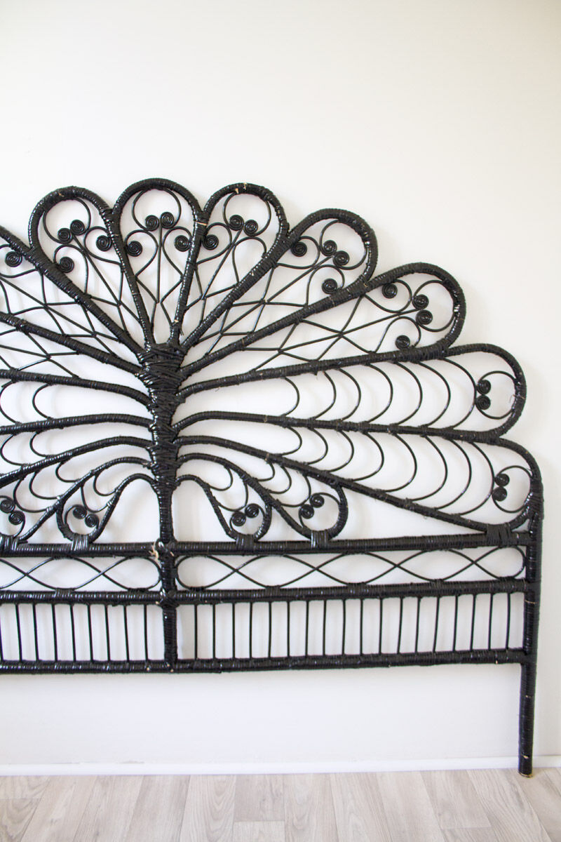 Black peacock rattan headboard