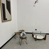 Hugues Poignant coffee table in marble and glass