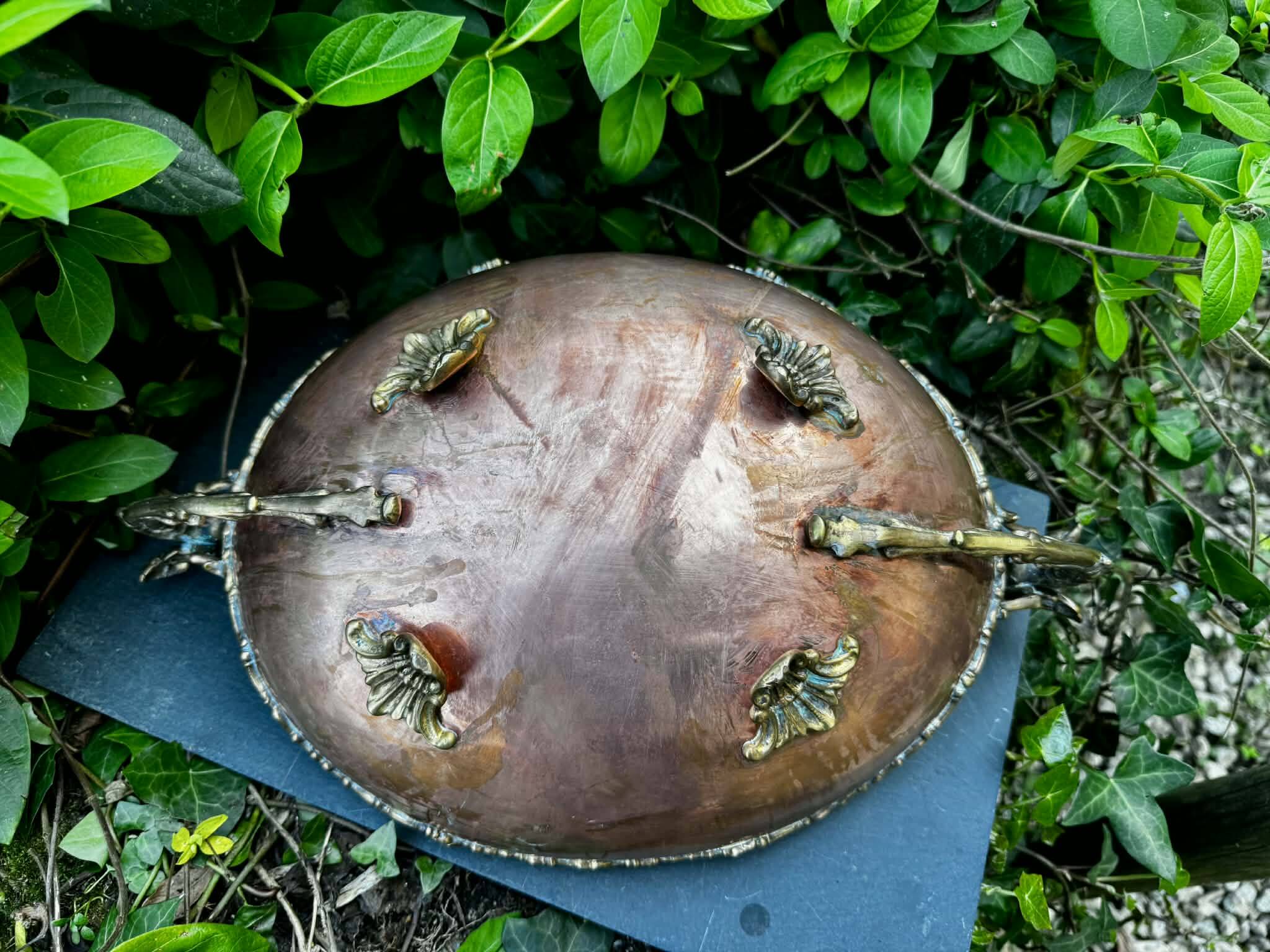 Large Art Nouveau copper fruit bowl Italy 1890s