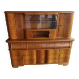 Buffet de cuisine galbe allemand double corps orme 1950s 6 tiroirs vitrine mag