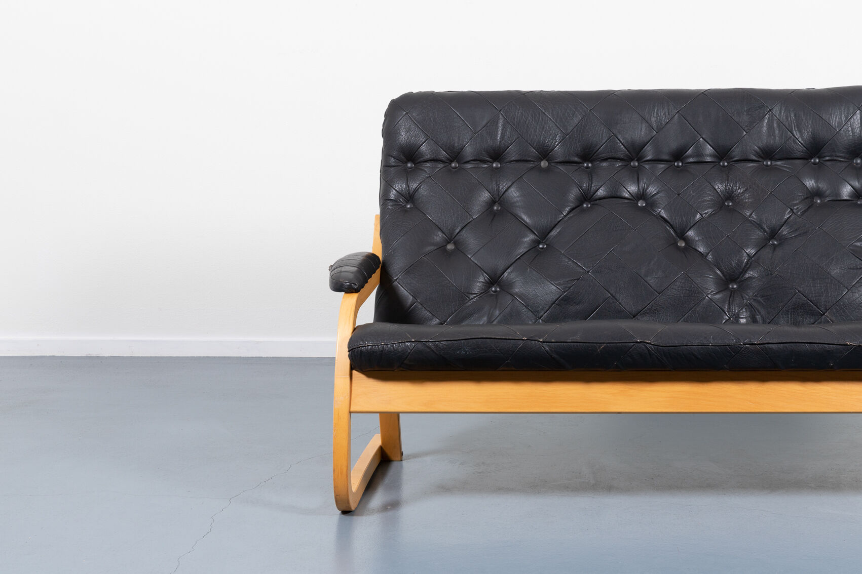 Modern Danish patchwork leather sofa sculptural from the 1970s