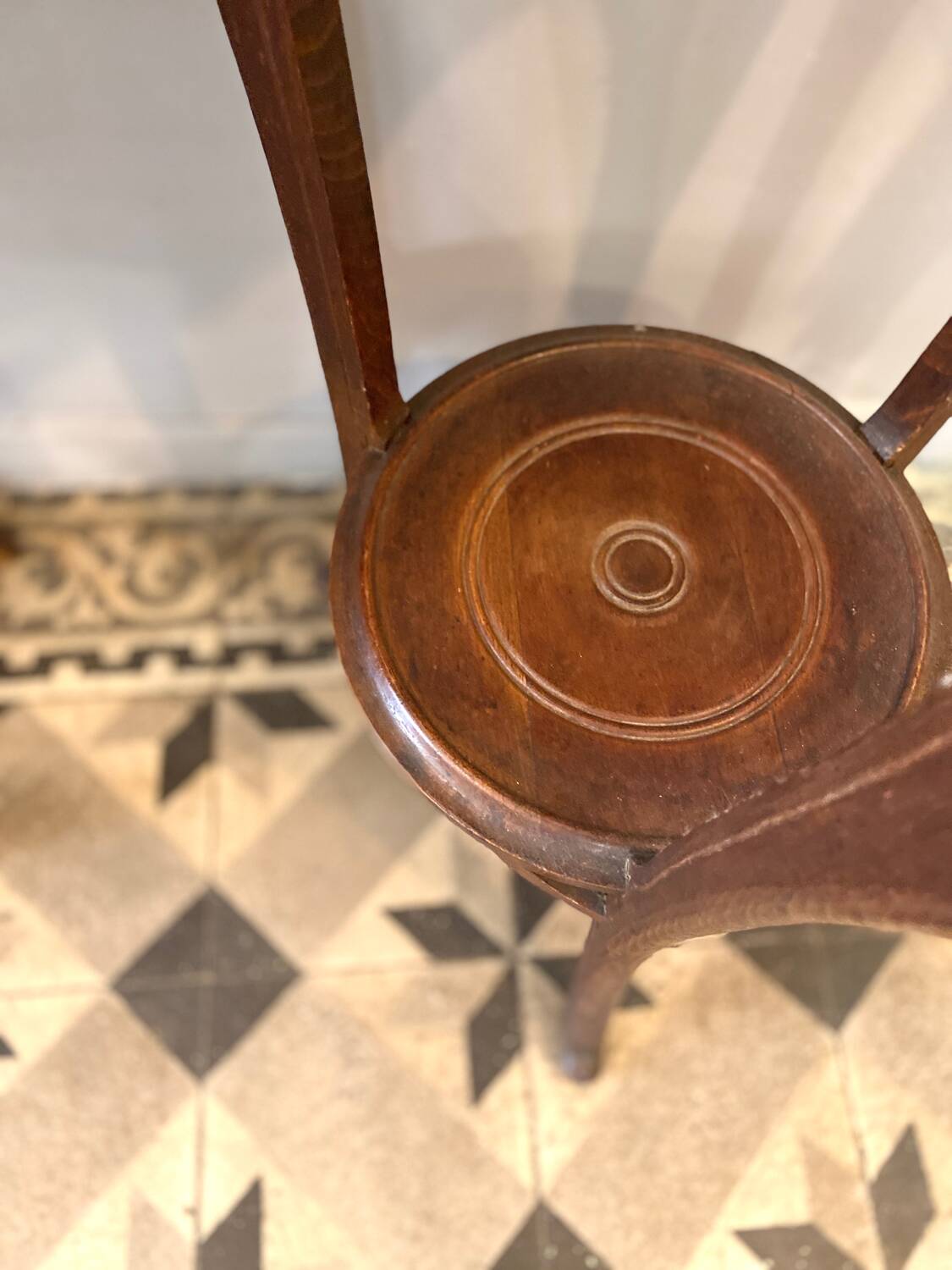 Art Nouveau wooden and marble stool