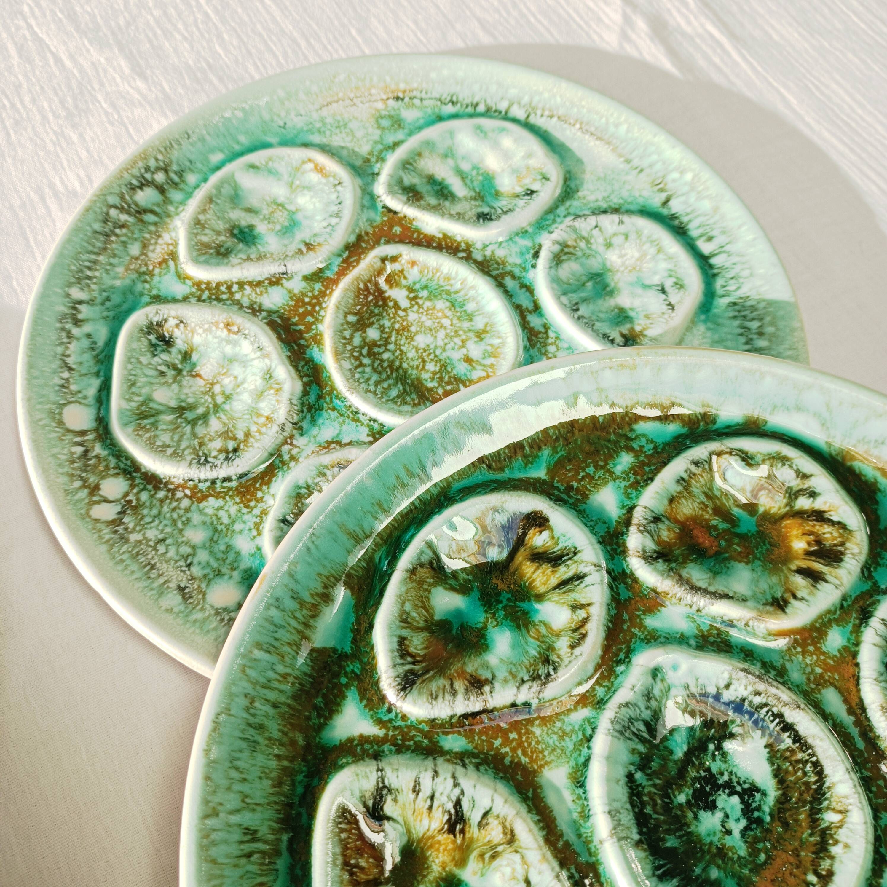 Set of 6 Niderviller oyster plates, moss décor