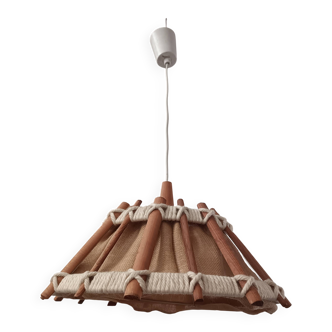 Hanging lamp with wood and cord from the 1990s.