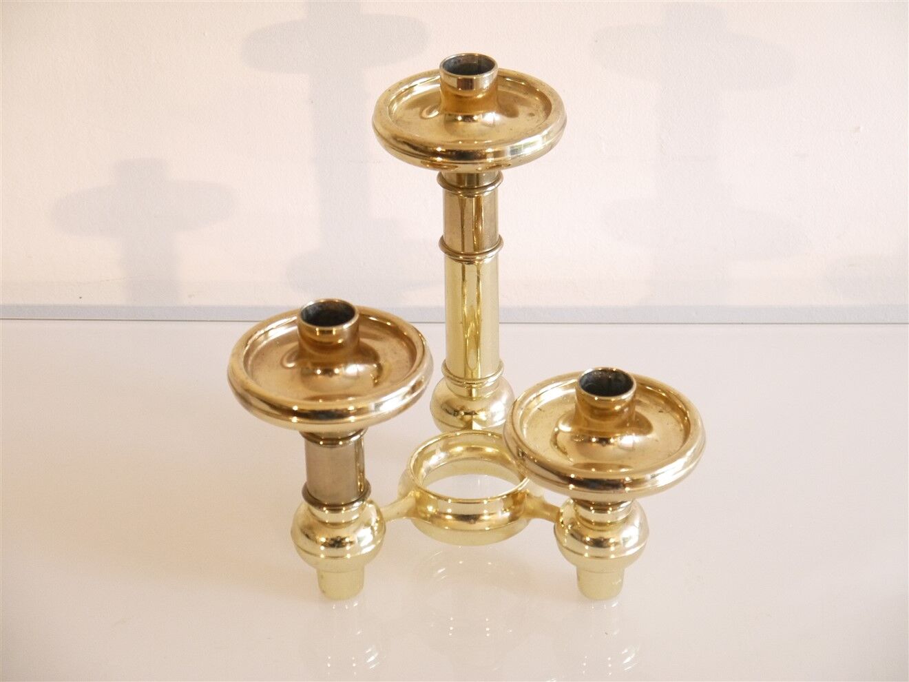 Vintage candle holder with 3 brass lights, Germany 1970