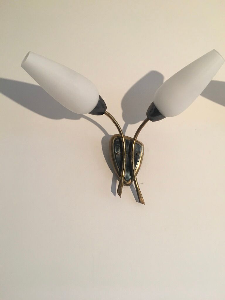 Pair of sconces opaline and brass 50s