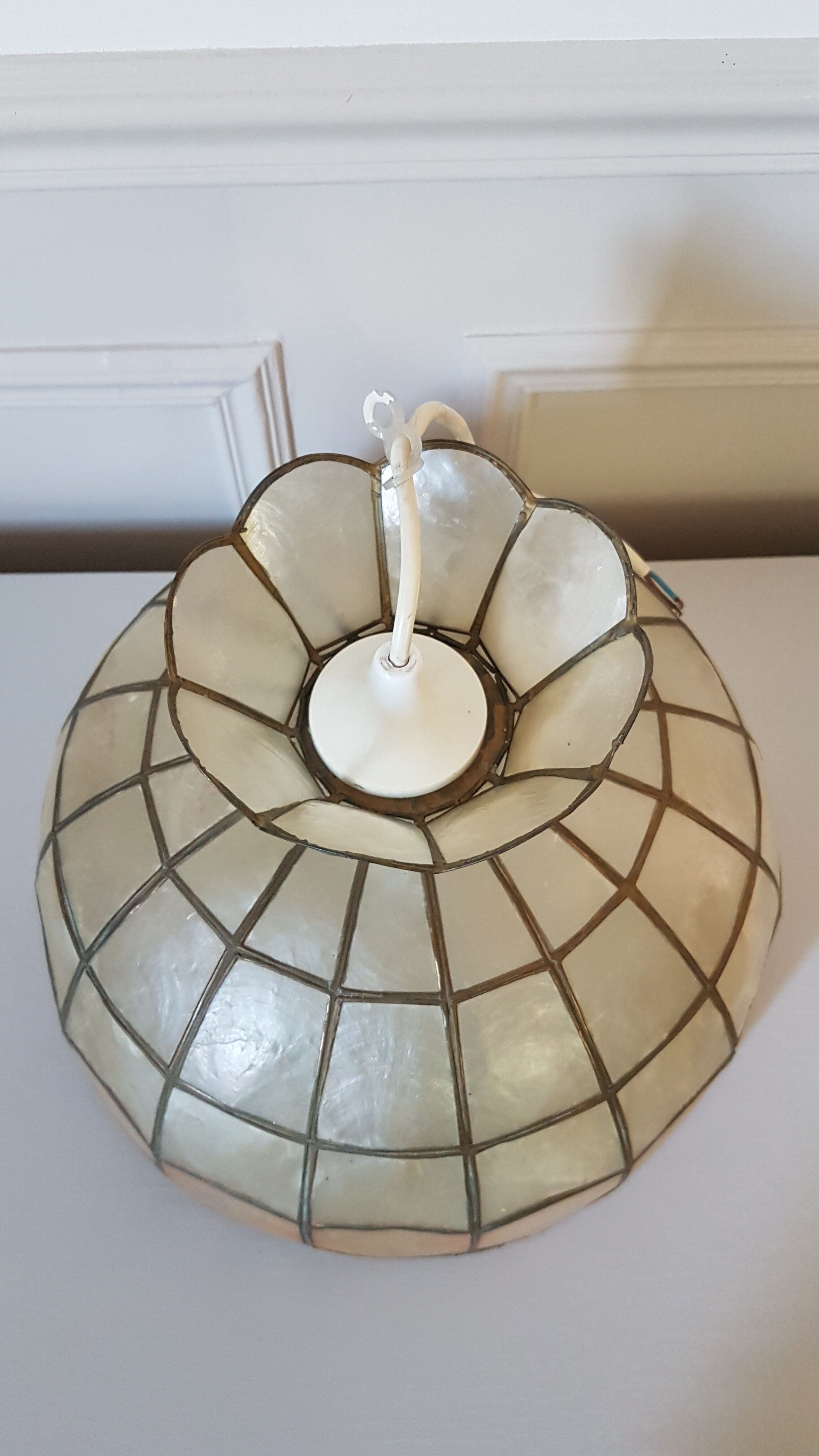 Mother-of-pearl and brass chandelier