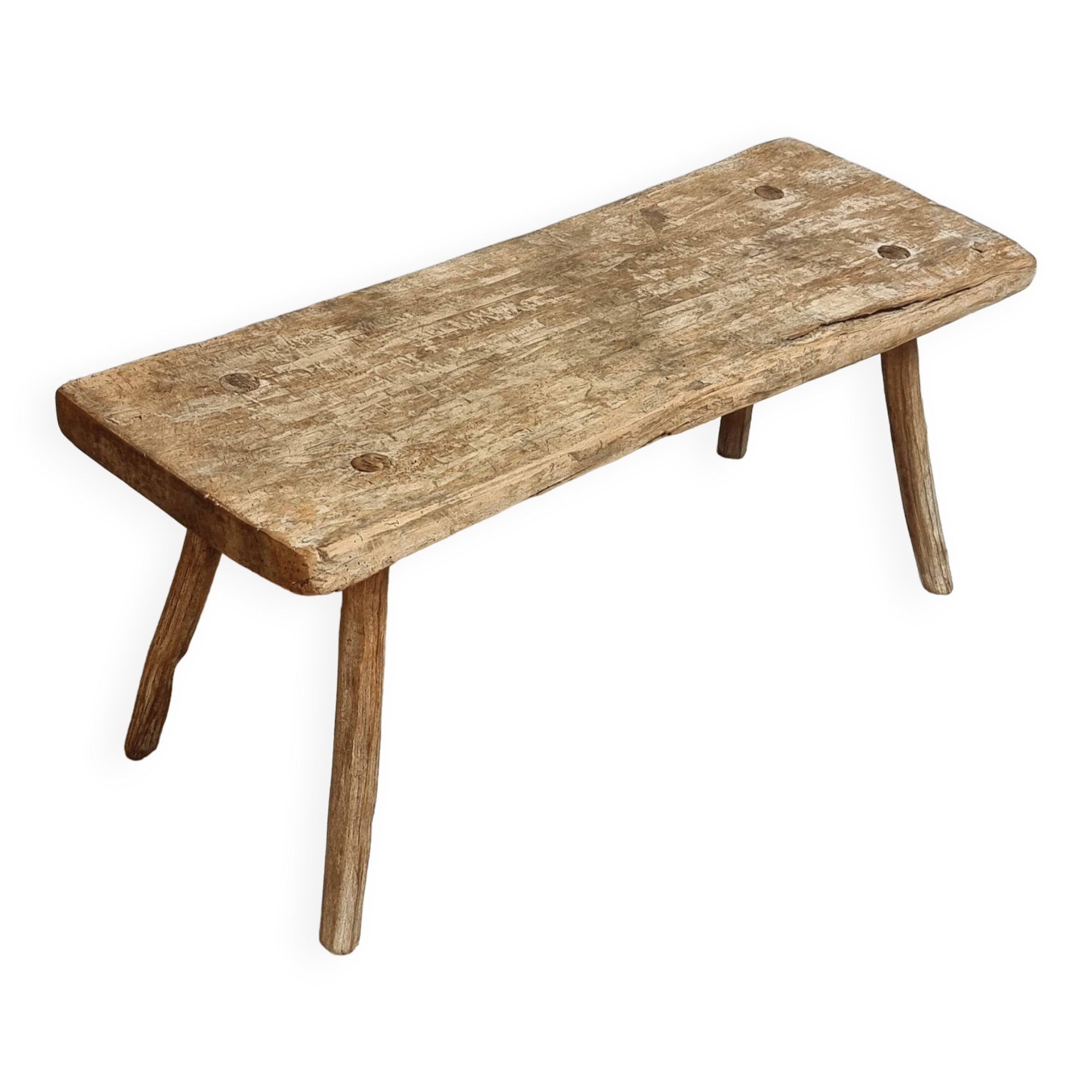 Banc de table d'abattage de table d'appoint antique en bois de hêtre et de châtaignier