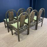 Set of 6 Baumann Argos bistro chairs in wood and green fabric from the 80s France