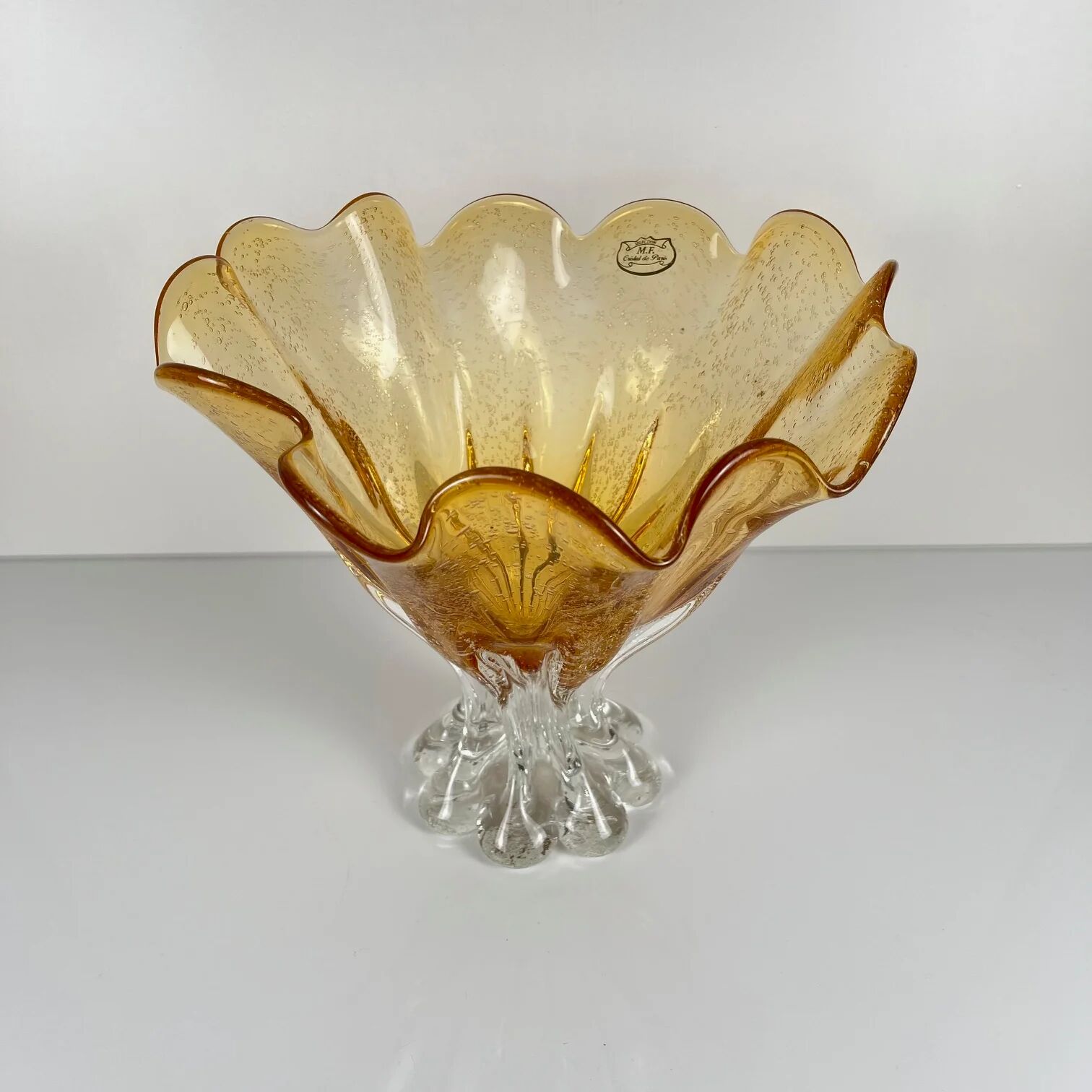 Amber glass bowl in Murano style, 1970, MF Cristal de Paris