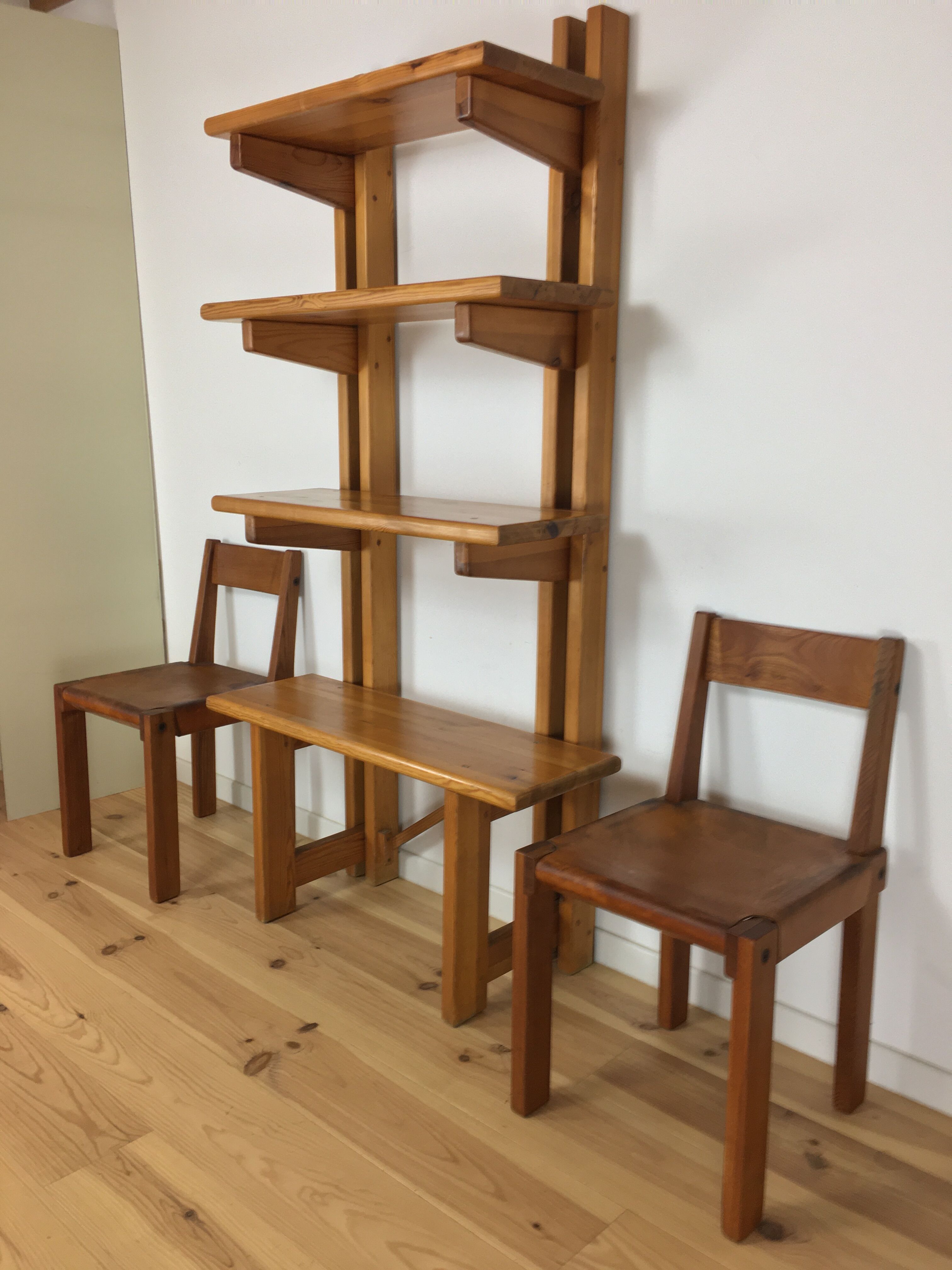 Pair of constructivist shelves made of solid wood