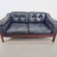 Mid-Century Modern Scandinavian Monte Carlo Sofa in Black Leather and Wood by Ingvar Stockum, 1965