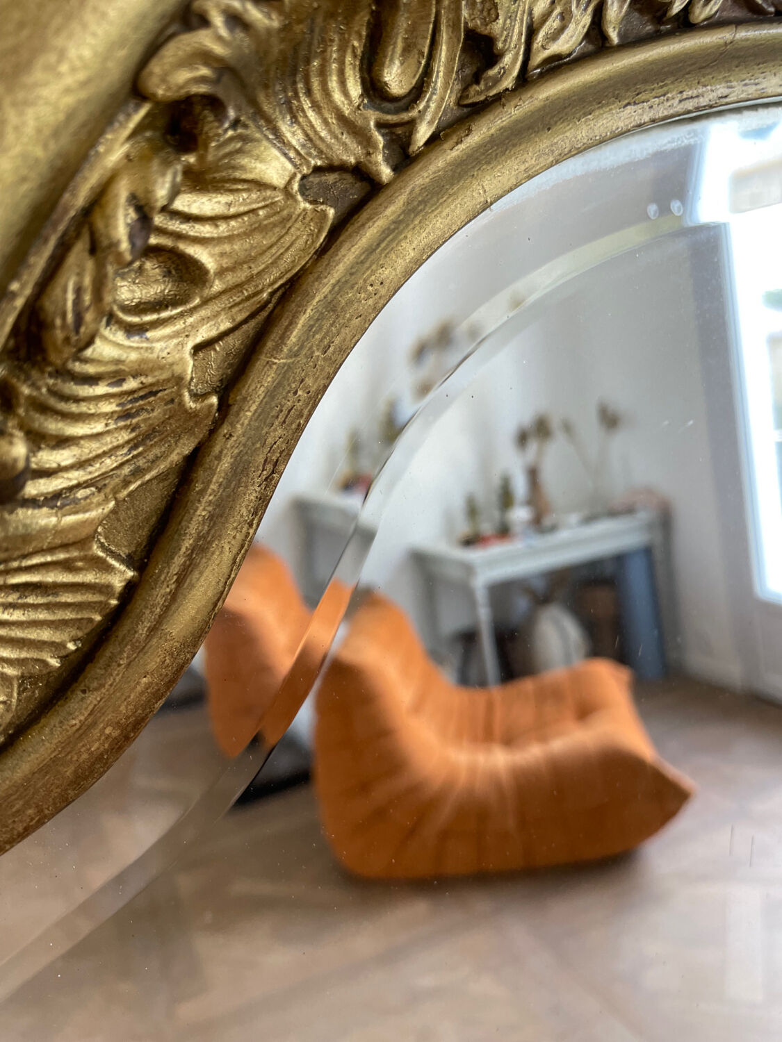 Large old Louis-Philippe shell mirror 165x97 cm