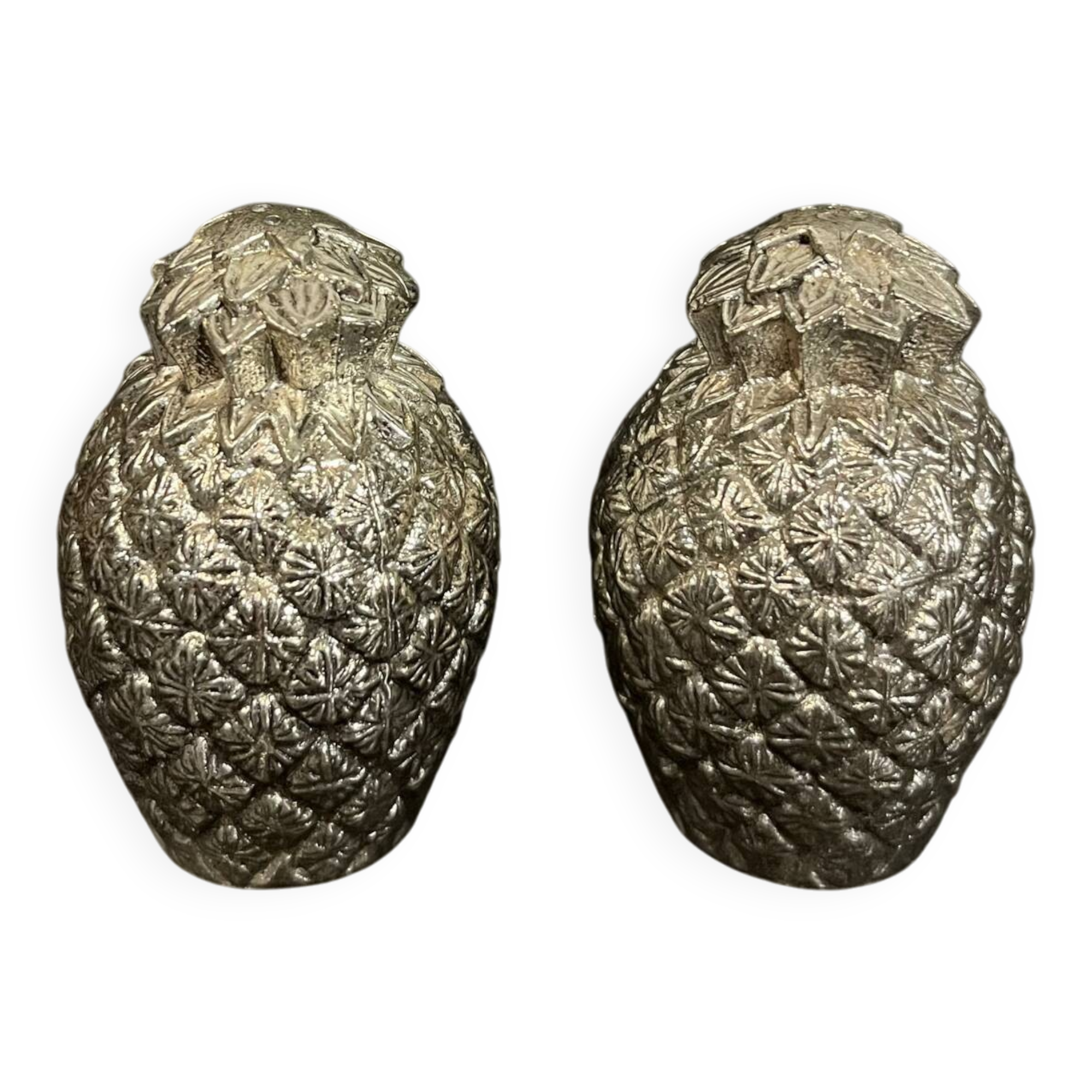 Sel et poivre ananas en métal argenté vintage
