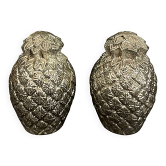 Sel et poivre ananas en métal argenté vintage