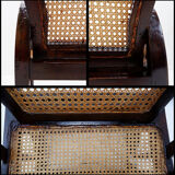 Art Deco armchairs in wood, with cane seat and backrest, circa 1930.