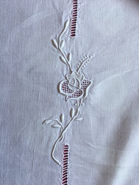 Antique linen sheet embroidered by hand and monogram t t 226 x 324