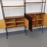 Vintage Italian double modular shelving unit in wood and metal