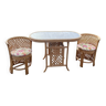 Table et chaises Duo Tiki en rotin et bambou vintage