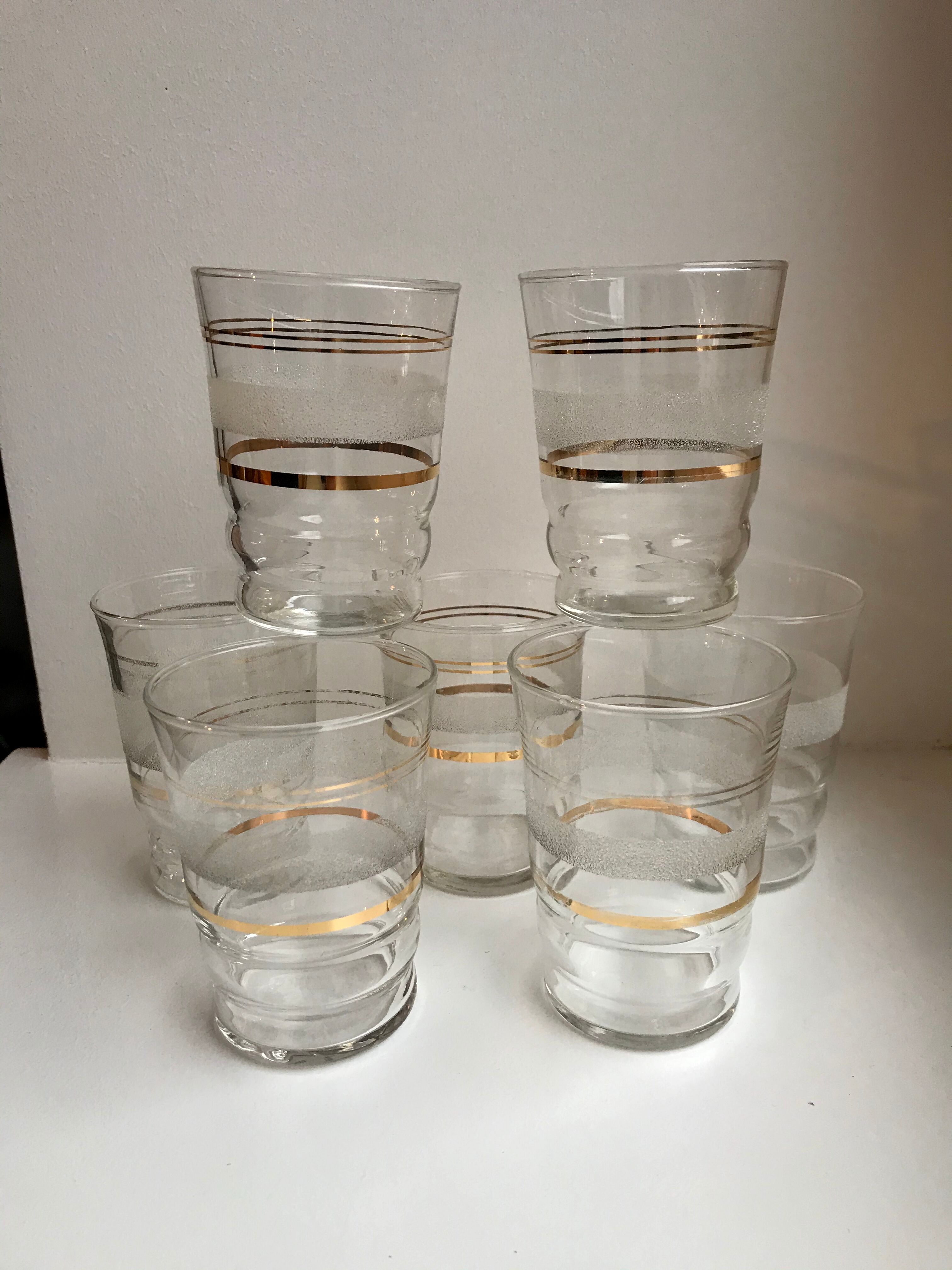 Set of 7 granite water glasses with golden edging 50s-60s