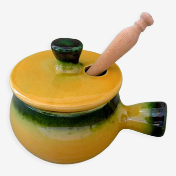 Complete mustard maker in yellow and green ceramic