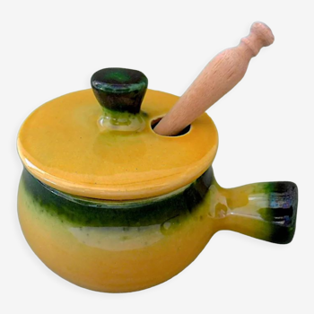 Moutardier complet en céramique jaune et verte