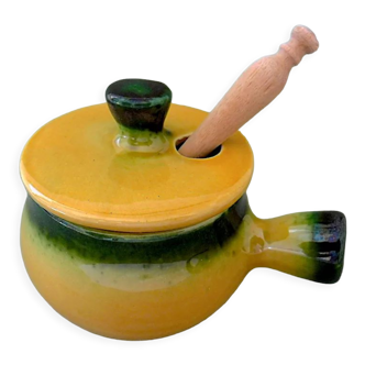 Complete mustard maker in yellow and green ceramic