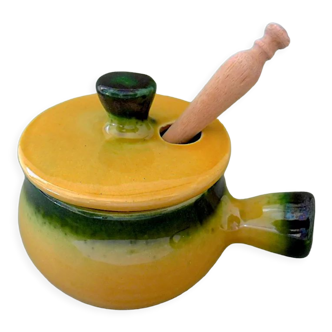 Moutardier complet en céramique jaune et verte