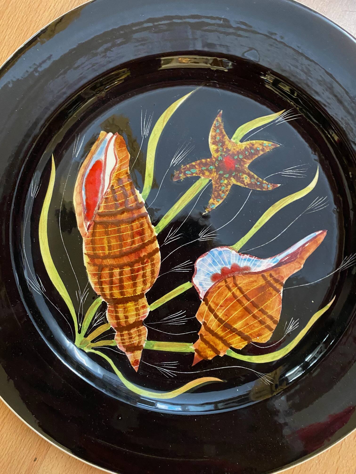 Quimper earthenware guy trevoux plate starfish and shells decor 1970s