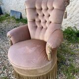 Beige velvet toad armchair