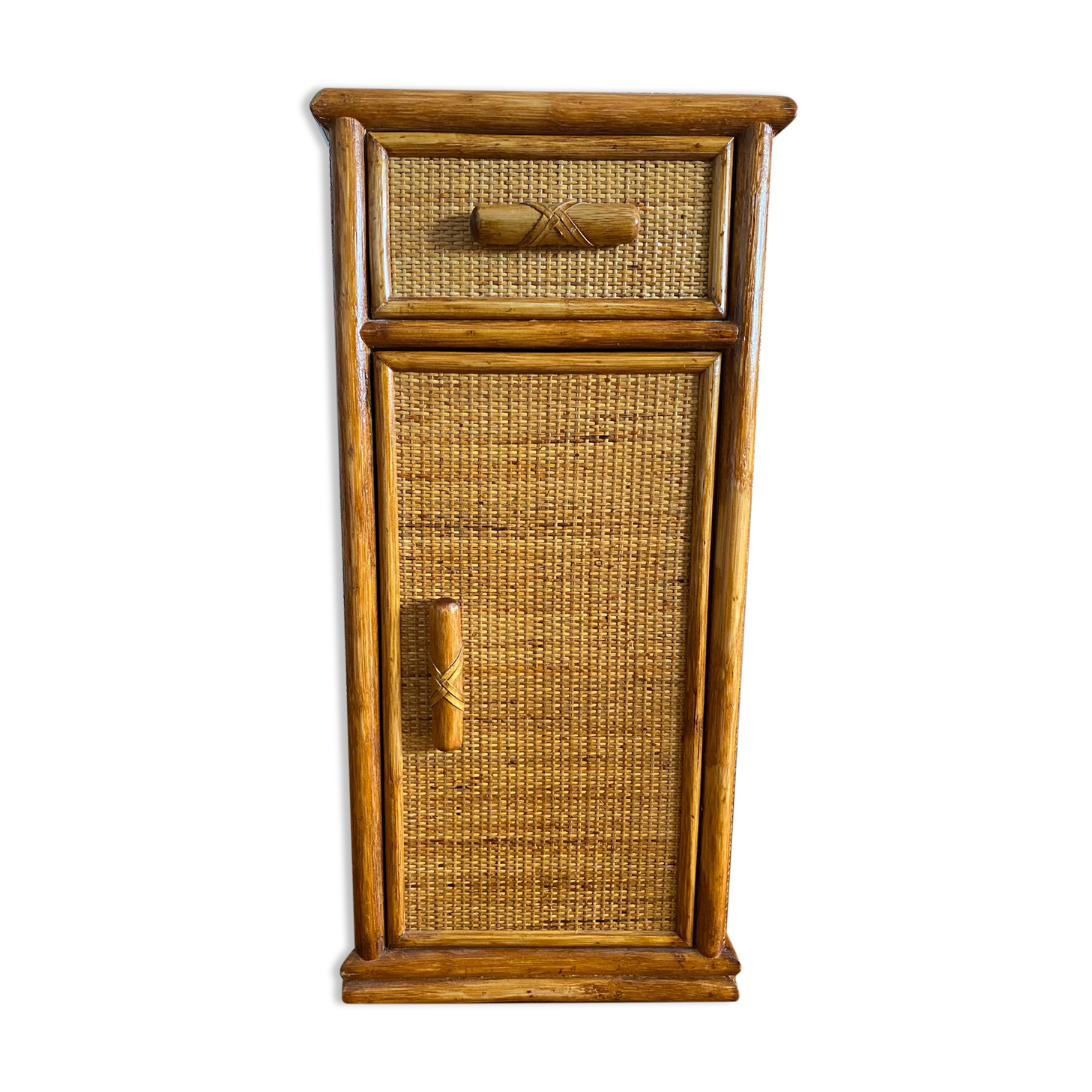 Vintage bedside table, bamboo rattan, late 1970