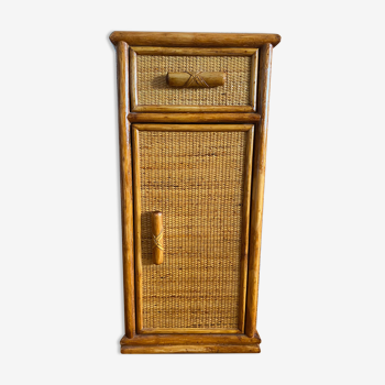 Vintage bedside table, bamboo rattan, late 1970