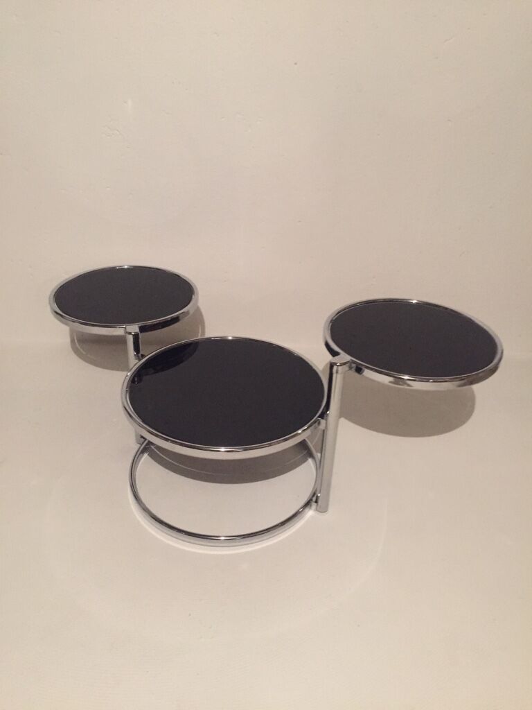3-plate swivel coffee table in 1970s glass and chrome