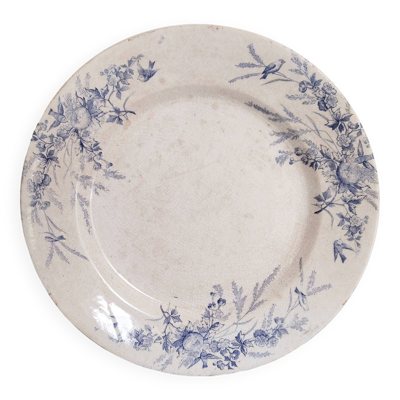 Assiette plate  ou plat de service en faïence Creil et Montereau , modèle Linotte