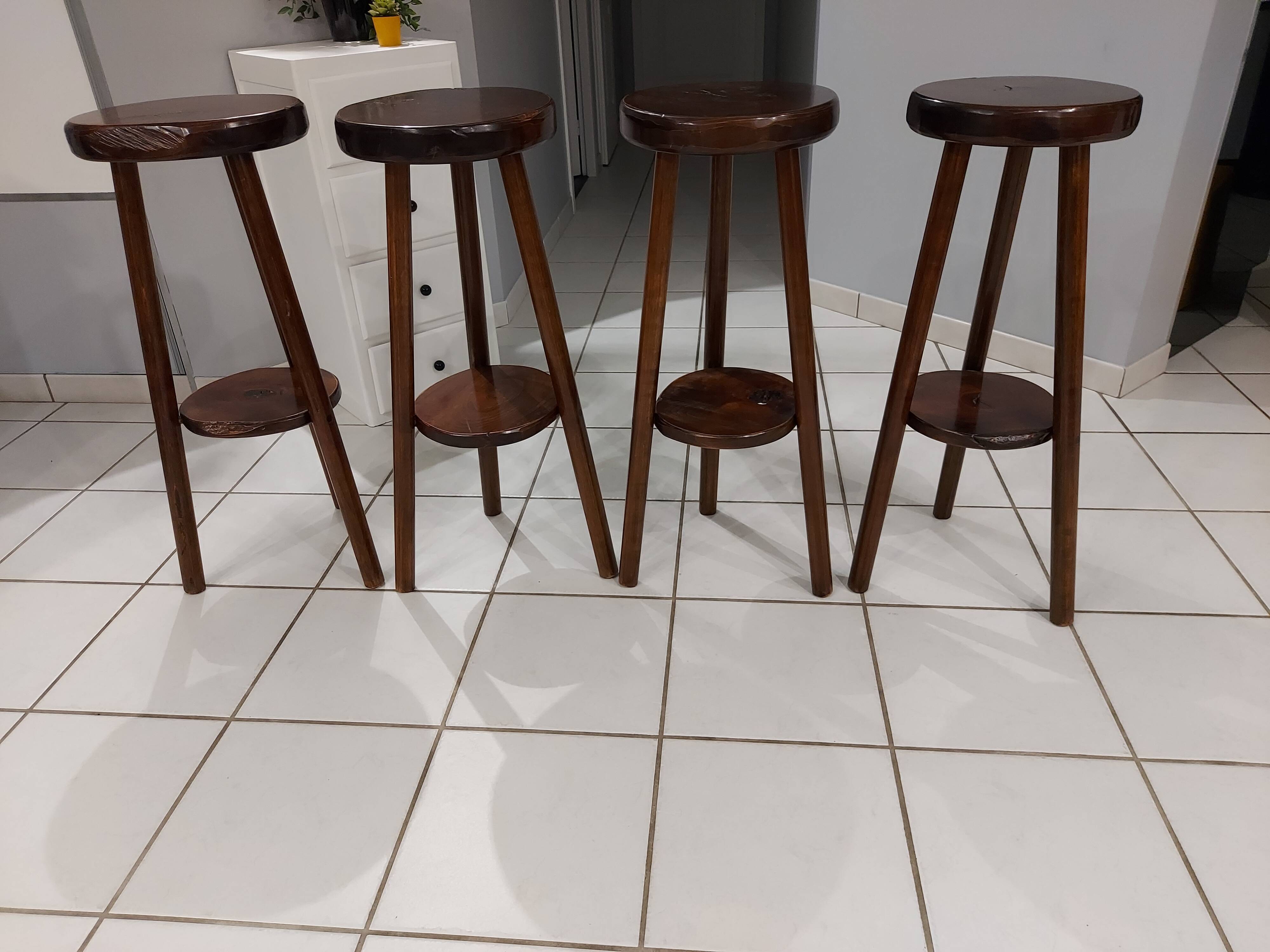 Suite of 4 vintage brutalist bar stools 1960s