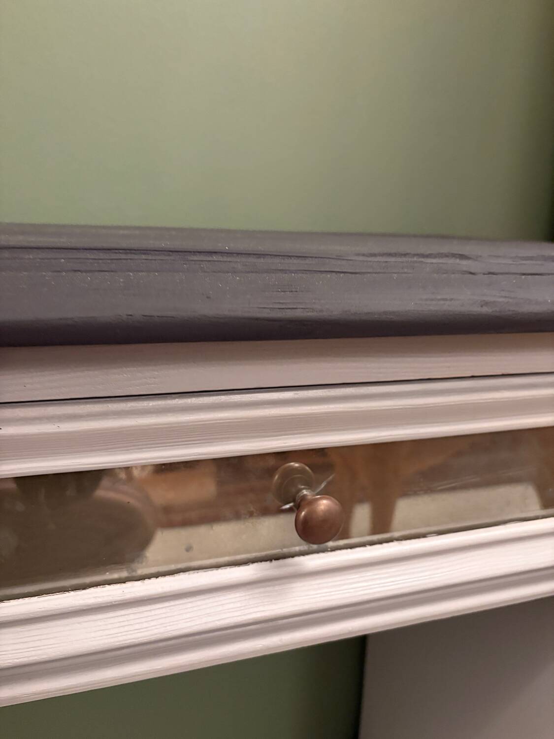 Superb matte black console with a natural top.