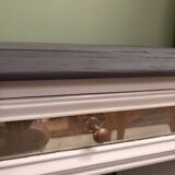 Superb matte black console with a natural top.