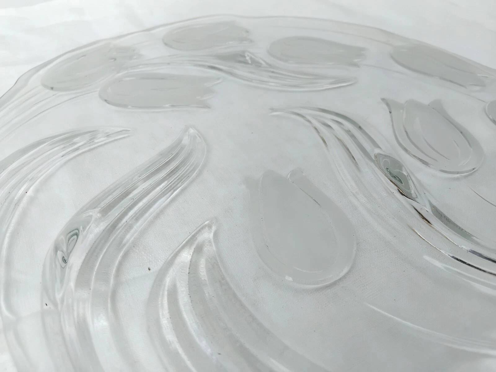 Glass Serving Dish Decorated with Art Deco Tulips