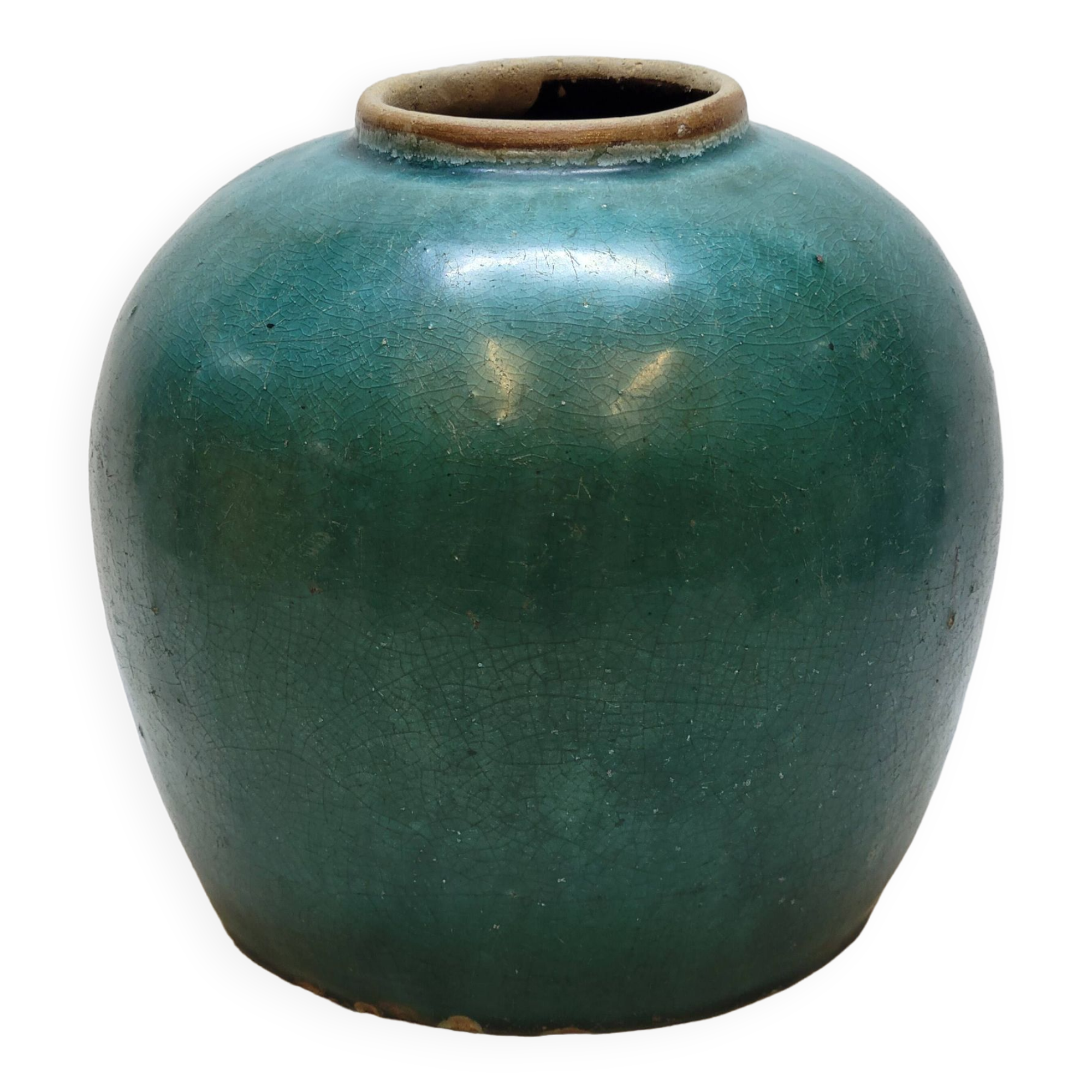 Antique Chinese Ginger Pot 1900 Green Blue Turquoise Enameled Ceramic