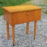 Vintage 1950s bedside table in blond oak with conical legs