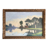 "calm water in holland": large pastel signed "ger van vliet"