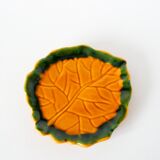 Vide-poche en barbotine feuille jaune et vert, 1970