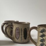 Set of 2 glazed ceramic coffee mugs from around 1970.