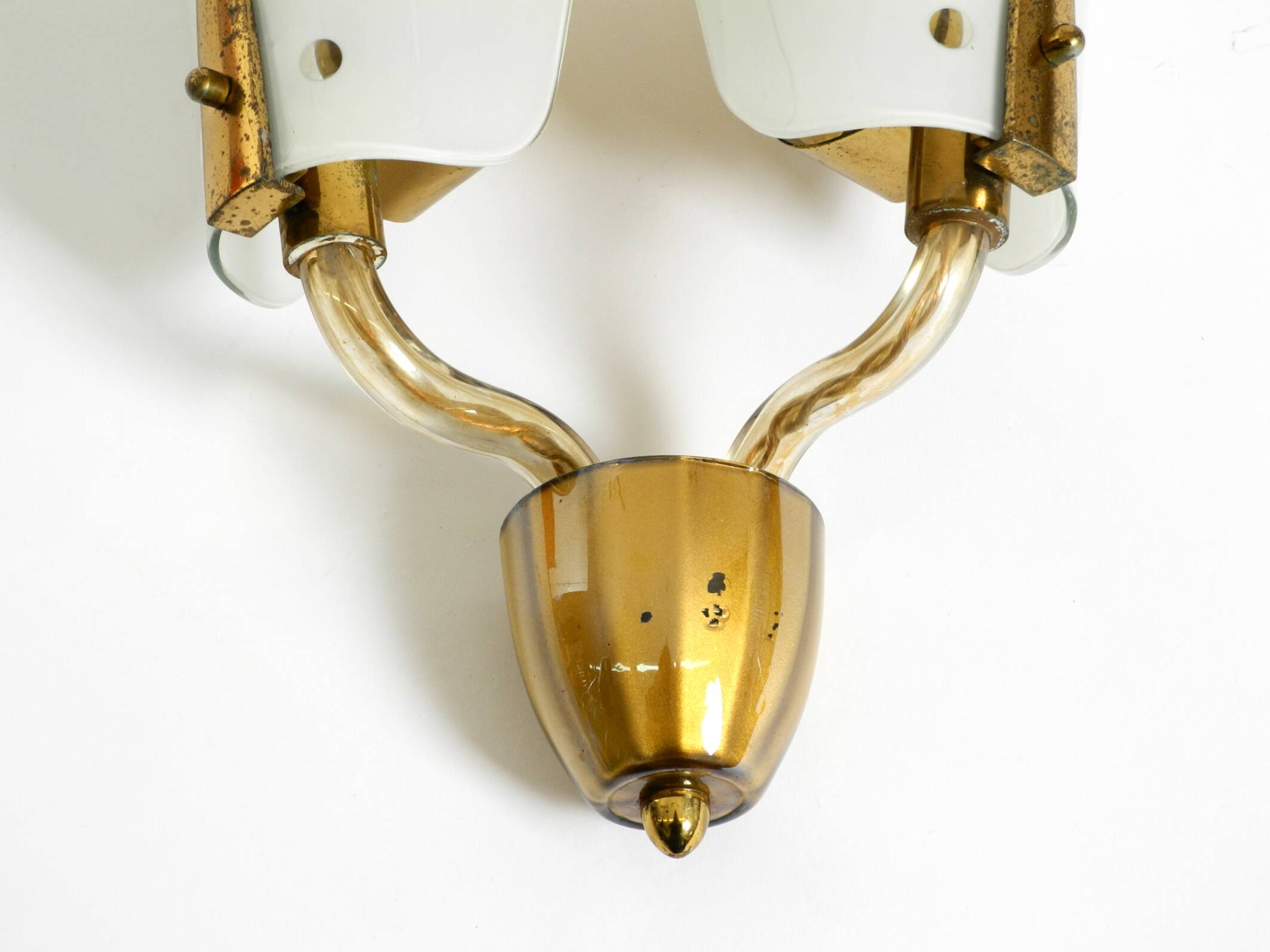 Beautiful large Mid Century Modern wall lamp made of brass and glass