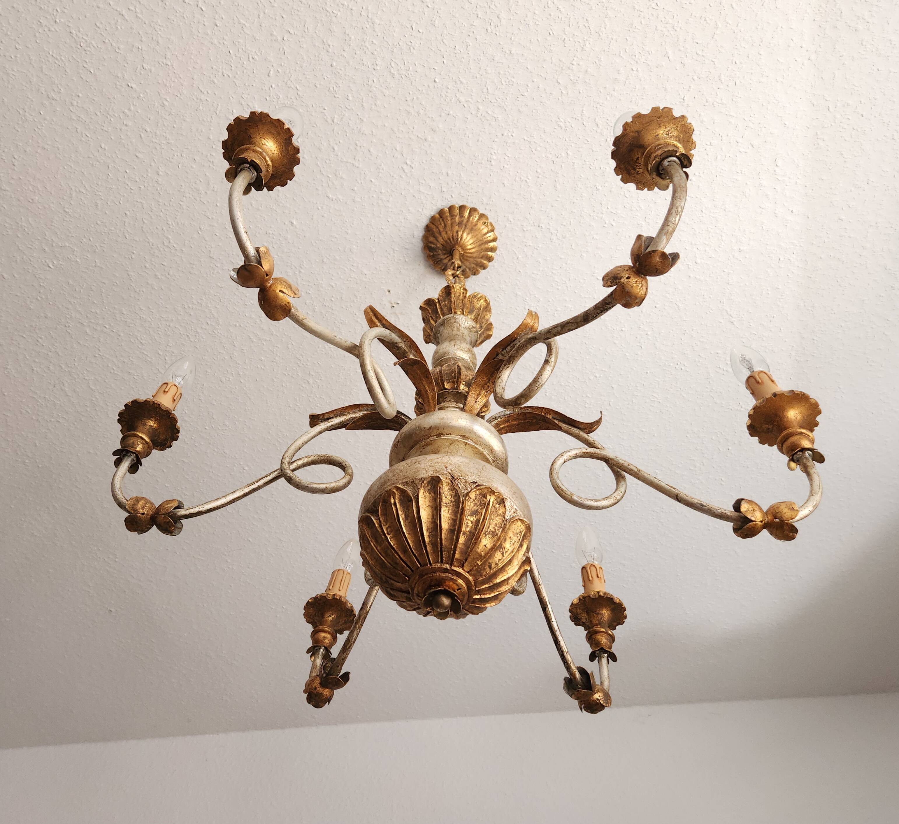 Antique gilded silver chandelier Florentine Rococo Louis XV Italy