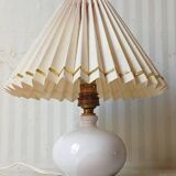 Enamelled terracotta lamp signed, pleated lampshade 1960