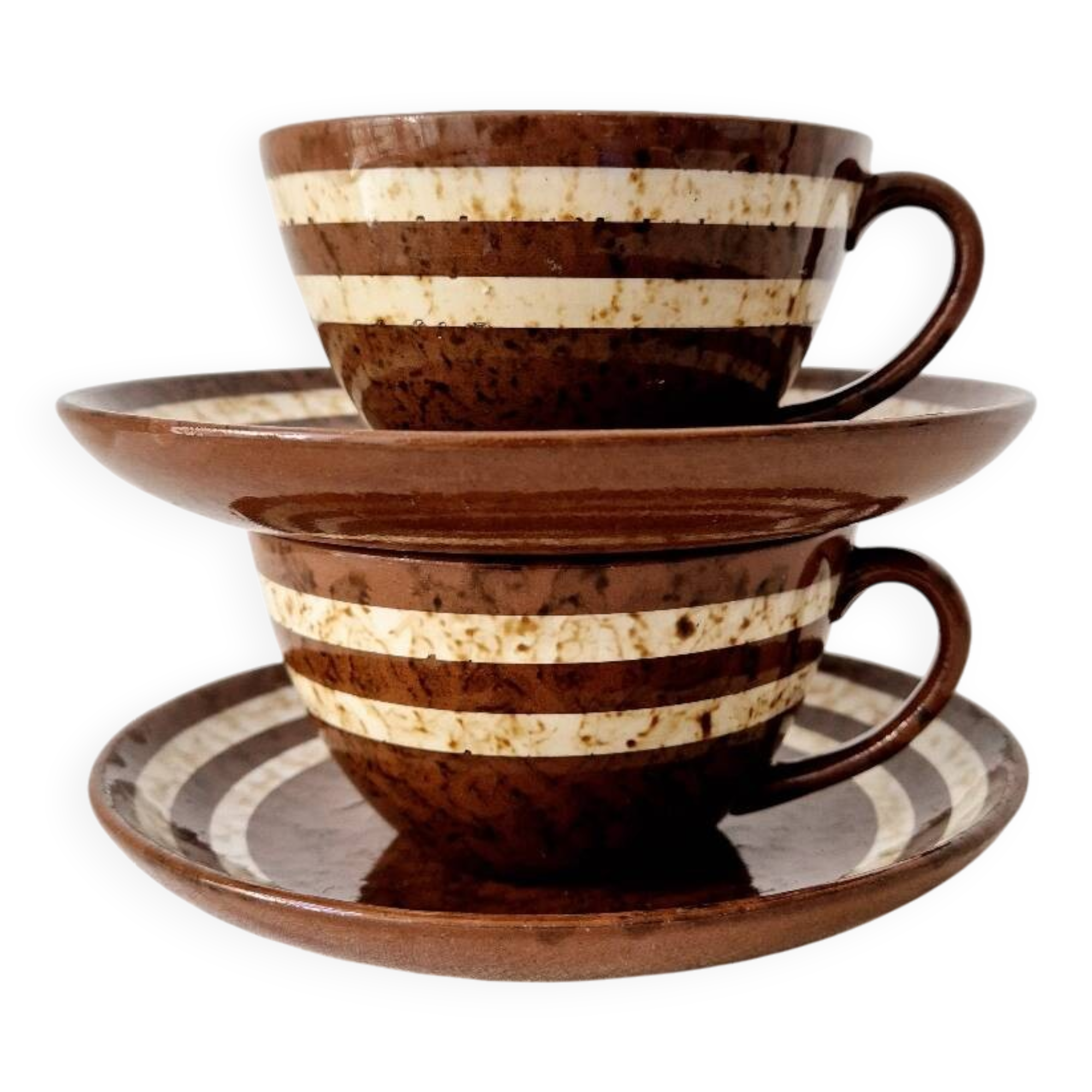 Set of 2 cups + 2 stoneware plates "Mary" - Digoin Sarreguemines Vintage