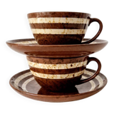 Set of 2 cups + 2 stoneware plates "Mary" - Digoin Sarreguemines Vintage