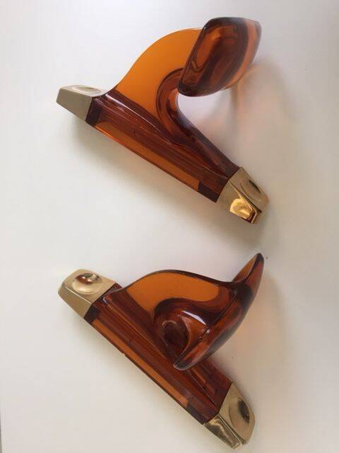 Duo of vintage grosfillex coat hooks model versailles amber plexi